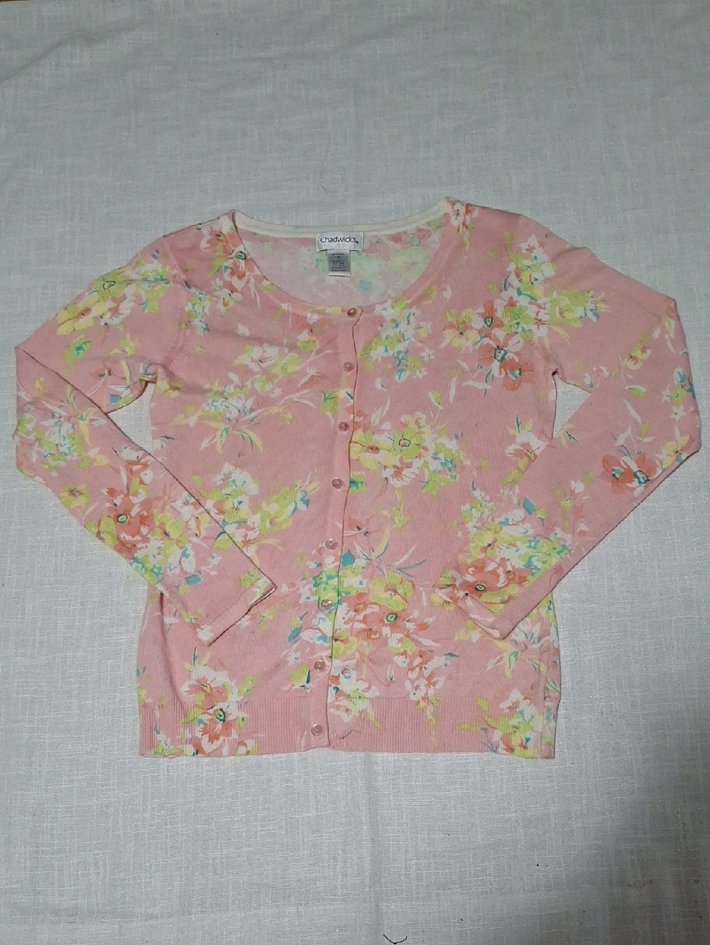 Chadwicks Pastel Pink Floral Cardigan Size M